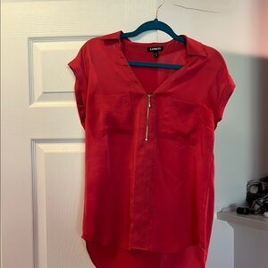 Express Red Cap Sleeve Notched Collar Blouse